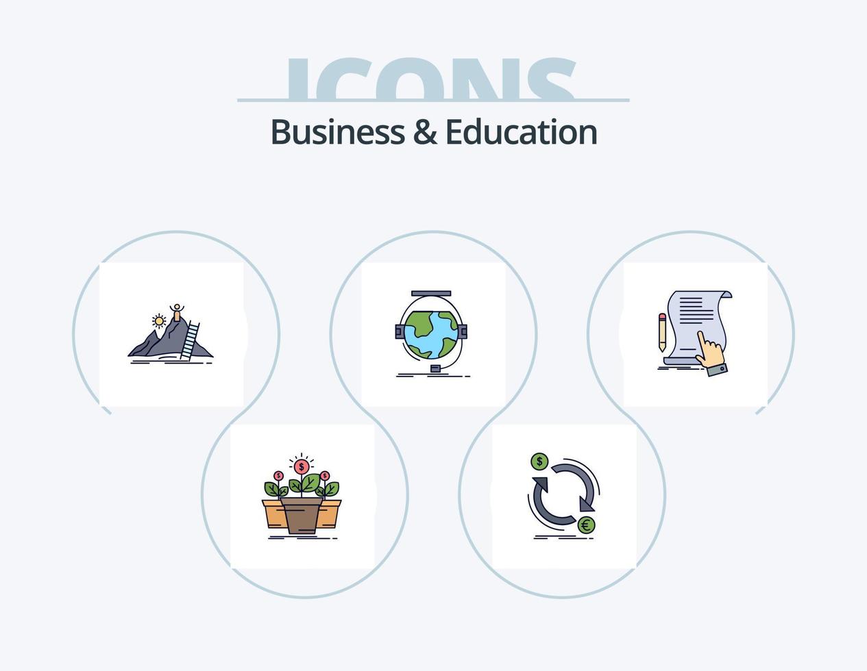 företag och utbildning linje fylld ikon packa 5 ikon design. professor. ledare. papper. utveckling. Framgång vektor