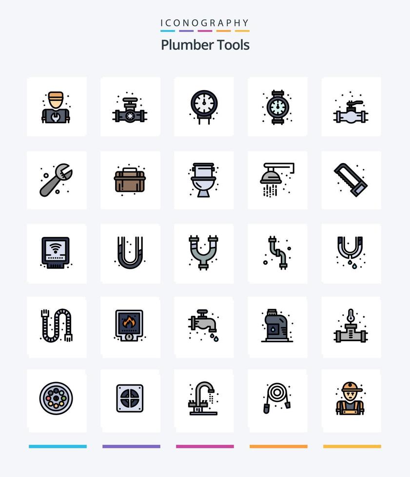 kreativ rörmokare 25 linje fylld ikon packa sådan som rörmokare. dusch. mekanisk. VVS. mekanisk vektor