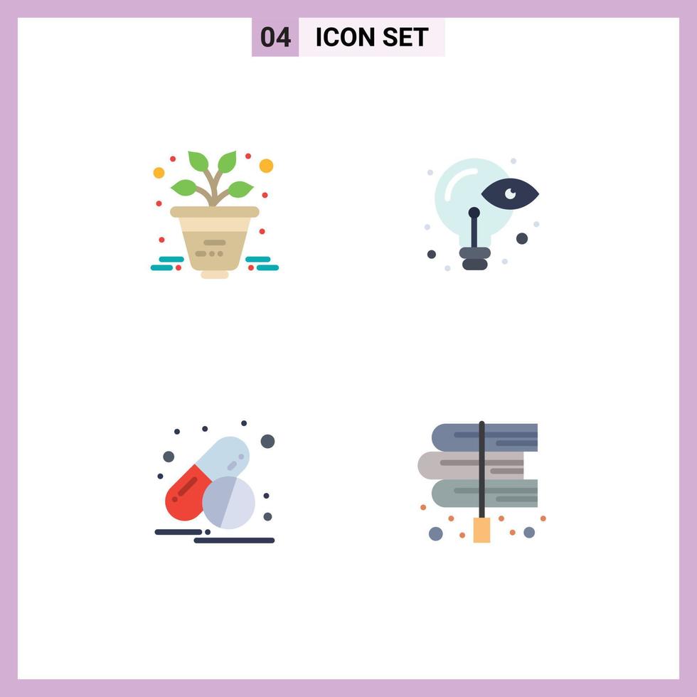 grupp av 4 platt ikoner tecken och symboler för företag piller kreativ aning böcker redigerbar vektor design element