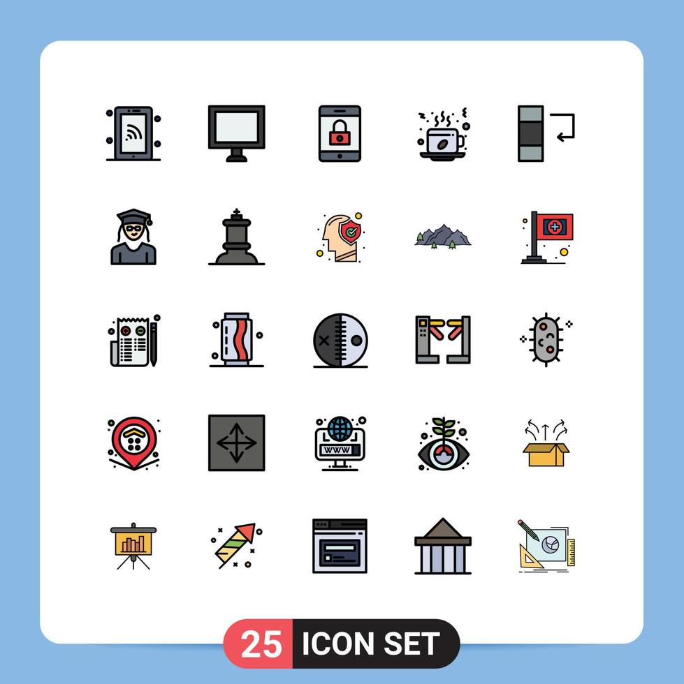 25 universell fylld linje platt färger uppsättning för webb och mobil tillämpningar byta kolumn låsa varm kopp redigerbar vektor design element