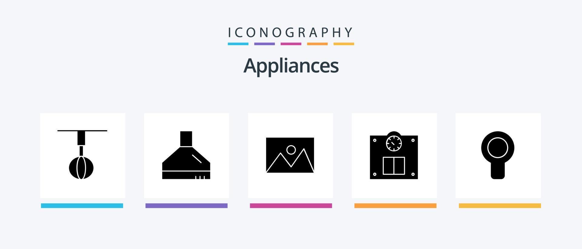 Haushaltsgeräte Glyphe 5 Symbol Pack einschließlich Cool. Gewicht. Haushaltsgeräte. Waage. Foto. kreativ Symbole Design vektor