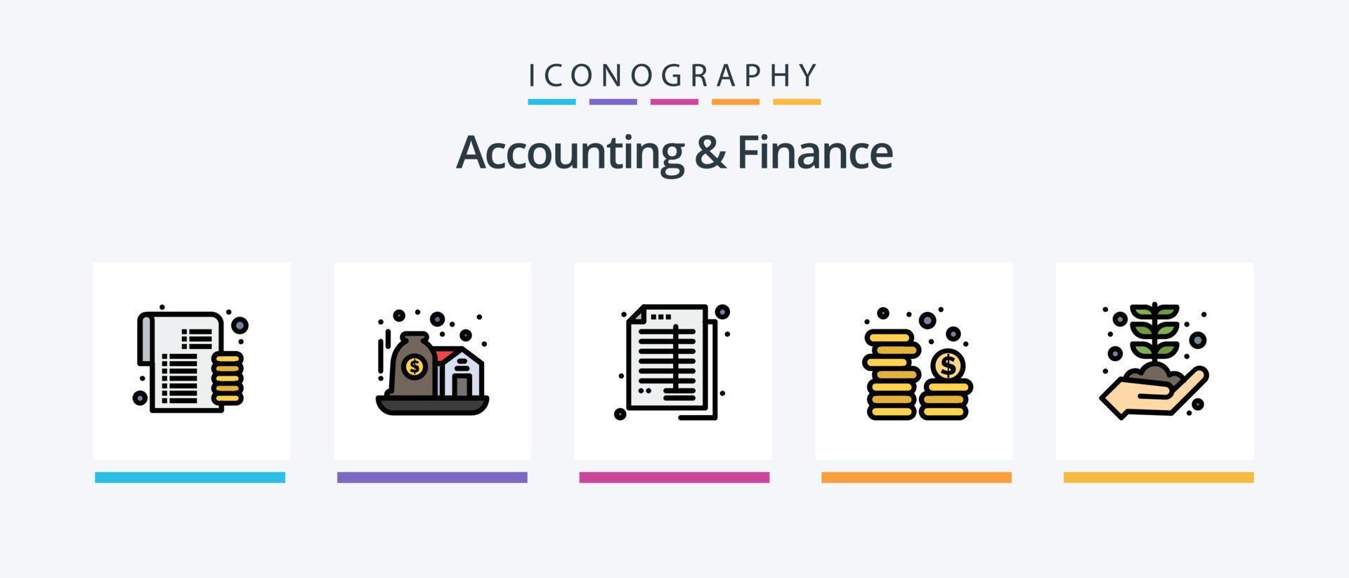 Buchhaltung und Finanzen Linie gefüllt 5 Symbol Pack einschließlich Finanzen. Investition. Bericht. Finanzen. Strategie. kreativ Symbole Design vektor