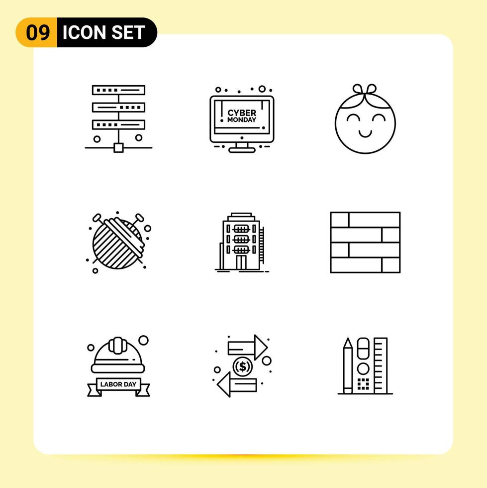 9 kreativ ikoner modern tecken och symboler av sovsal byggnad bebis garn sömmerska redigerbar vektor design element