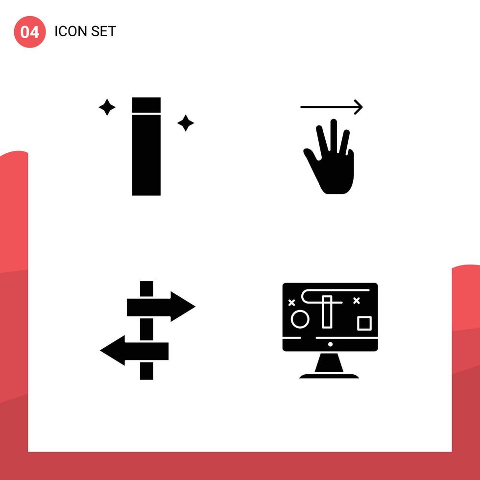 användare gränssnitt packa av 4 grundläggande fast glyfer av magi resa hand rätt design redigerbar vektor design element