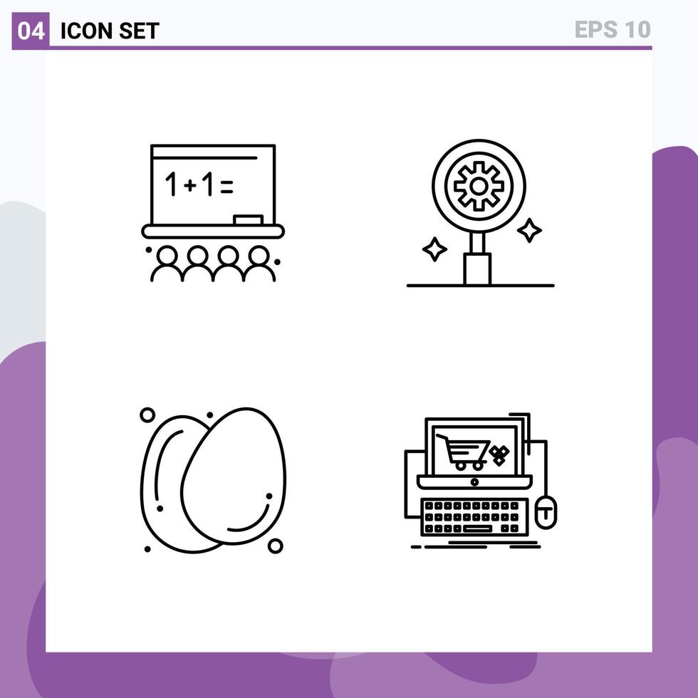 modern uppsättning av 4 fylld linje platt färger och symboler sådan som konst ägg skola redskap friska mat redigerbar vektor design element