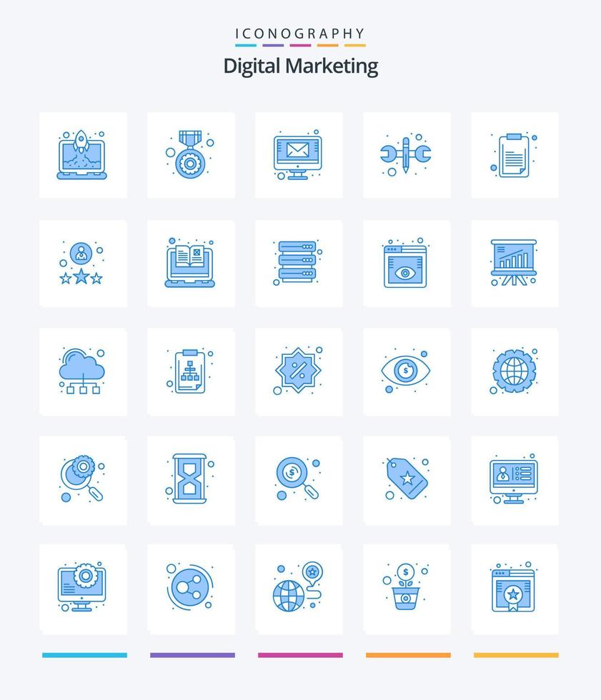 kreativ Digital Marketing 25 Blau Symbol Pack eine solche wie Liste. . Email. Werkzeug. Reparatur vektor