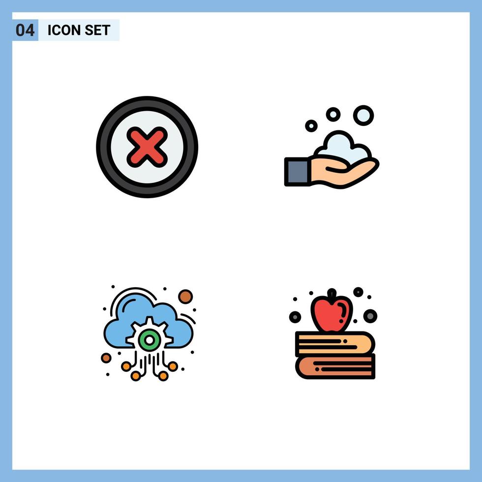 4 kreativ ikoner modern tecken och symboler av grundläggande värd server rengöring tvätta äpple utbildning redigerbar vektor design element