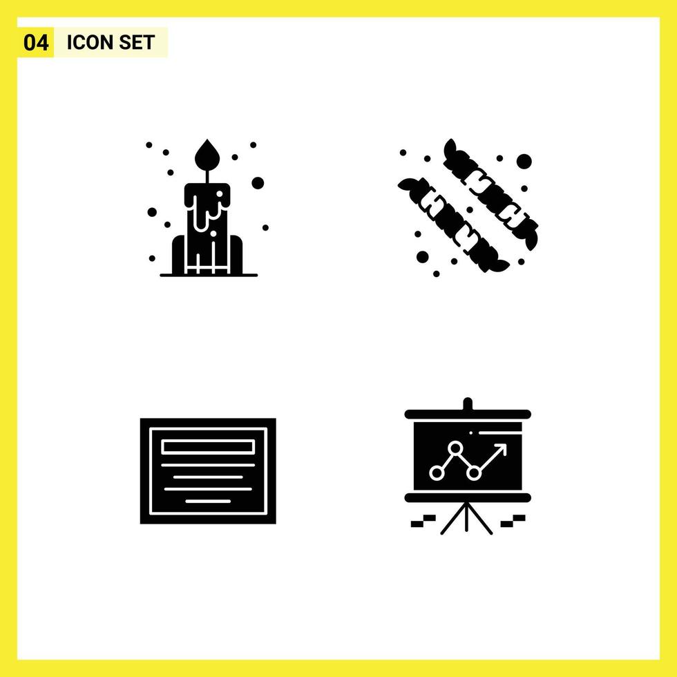 grupp av 4 fast glyfer tecken och symboler för ljus Diagram camping utbildning presentation redigerbar vektor design element