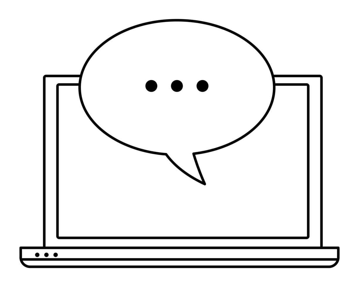datorskärm techonology ikon tecknad i svart och vitt vektor