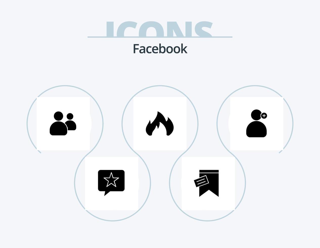 Facebook glyf ikon packa 5 ikon design. arbete. gnista. vänner. brand plats. brand vektor