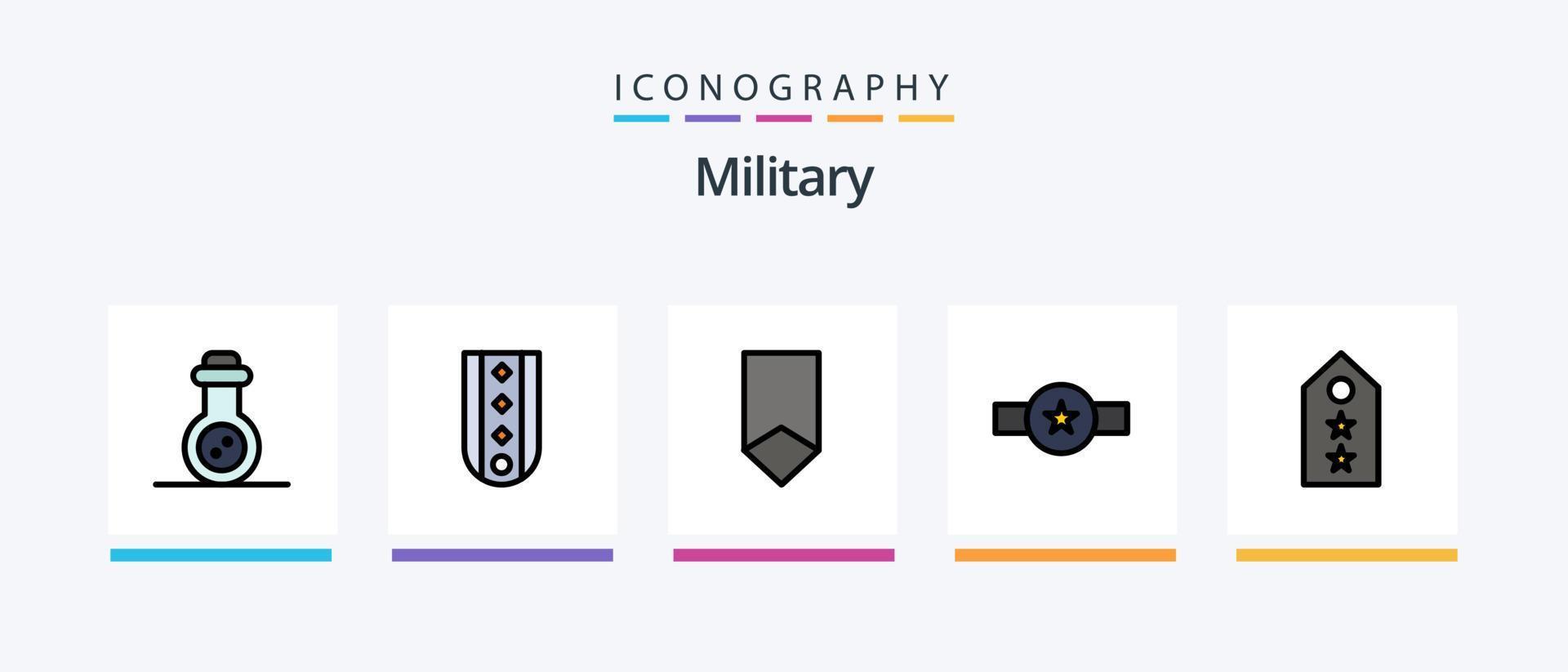 militär linje fylld 5 ikon packa Inklusive medalj. dekoration. militär. bricka. militär. kreativ ikoner design vektor
