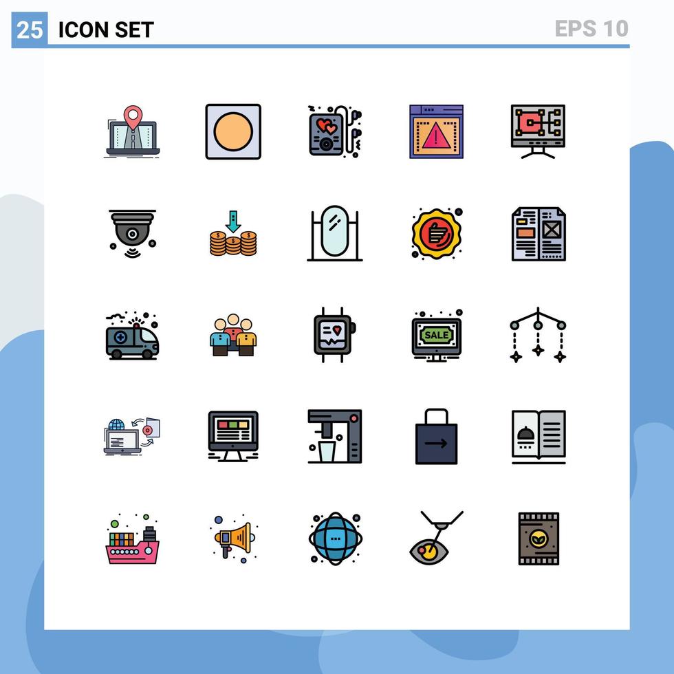 modern einstellen von 25 gefüllt Linie eben Farben Piktogramm von Konstruktion Error Overlay Kodierung Datei editierbar Vektor Design Elemente