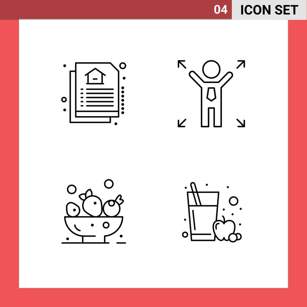 4 kreativ ikoner modern tecken och symboler av dokumentera äpple juice företag bär glas redigerbar vektor design element