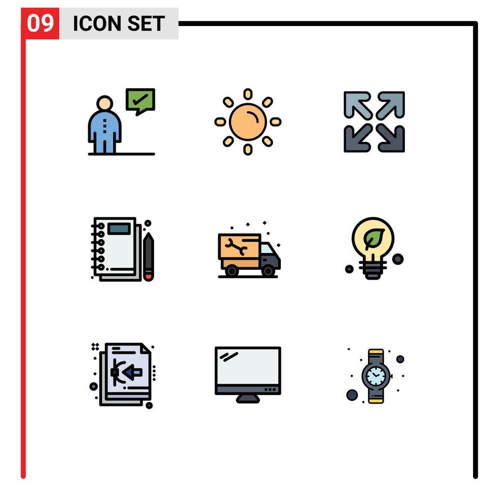 piktogram uppsättning av 9 enkel fylld linje platt färger av bil brevpapper glans anteckningsblock jotter redigerbar vektor design element