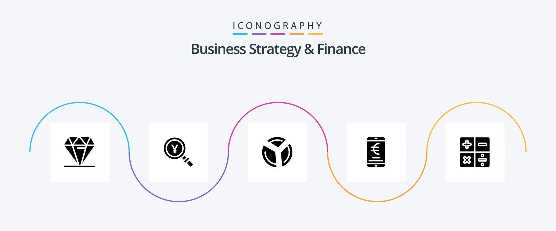 Geschäft Strategie und Finanzen Glyphe 5 Symbol Pack einschließlich Handy, Mobiltelefon . Analytik. japanisch . Kuchen Diagramm . Diagramm vektor