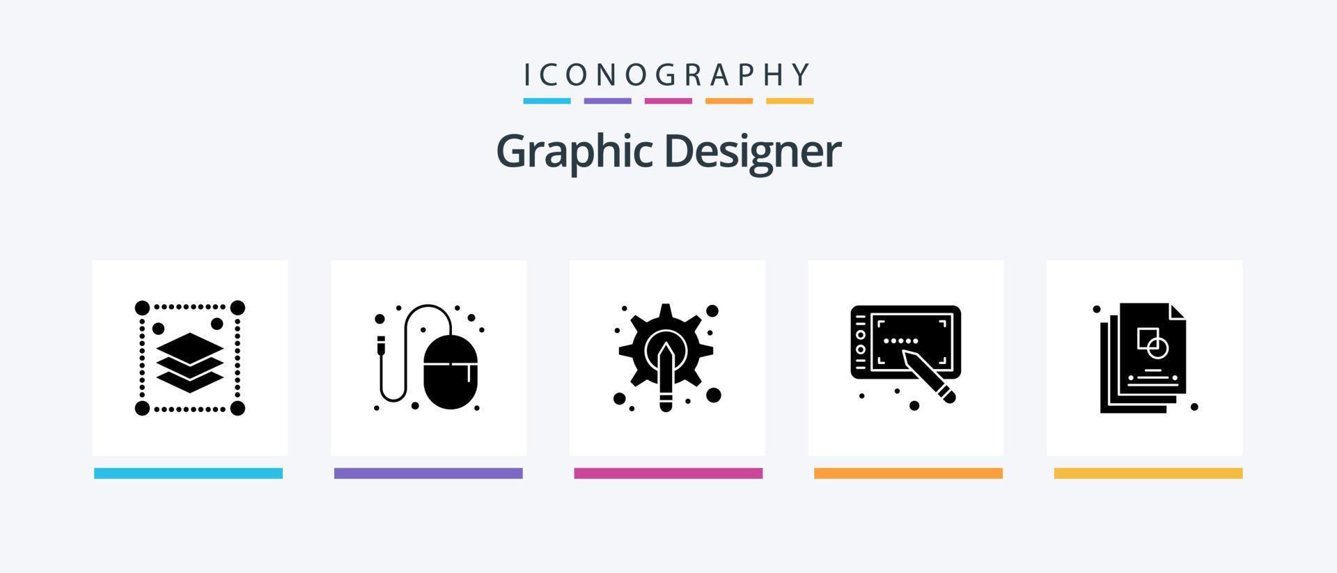 grafisk designer glyf 5 ikon packa Inklusive skiss. nål. mus. design. verktyg. kreativ ikoner design vektor