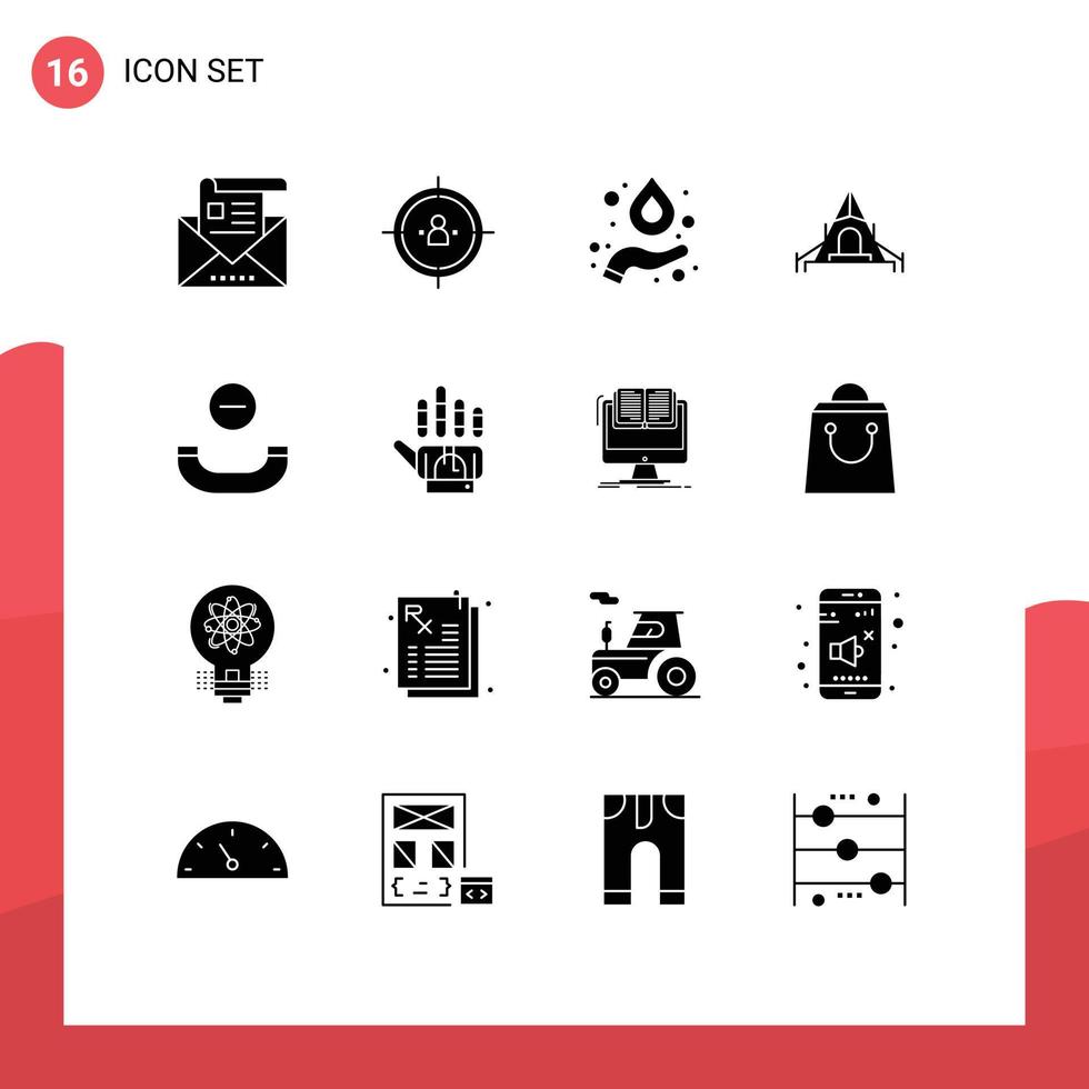 piktogram uppsättning av 16 enkel fast glyfer av telefonlur tält planera natur vetenskap redigerbar vektor design element