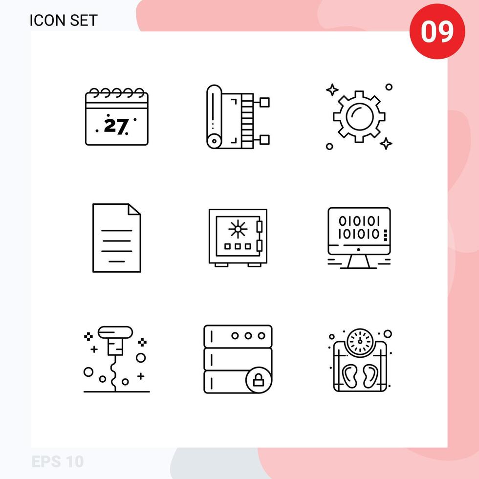 modern uppsättning av 9 konturer pictograph av låsa finansiera företag fil dokumentera redigerbar vektor design element