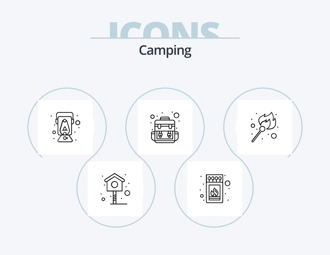 Camping Linie Symbol Pack 5 Symbol Design. . Standort. Lager. GPS. Essen Zutat vektor