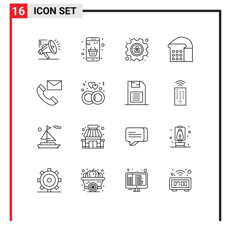 uppsättning av 16 kommersiell konturer packa för Kontakt oss kommunikation uppkopplad limpa bröd redigerbar vektor design element