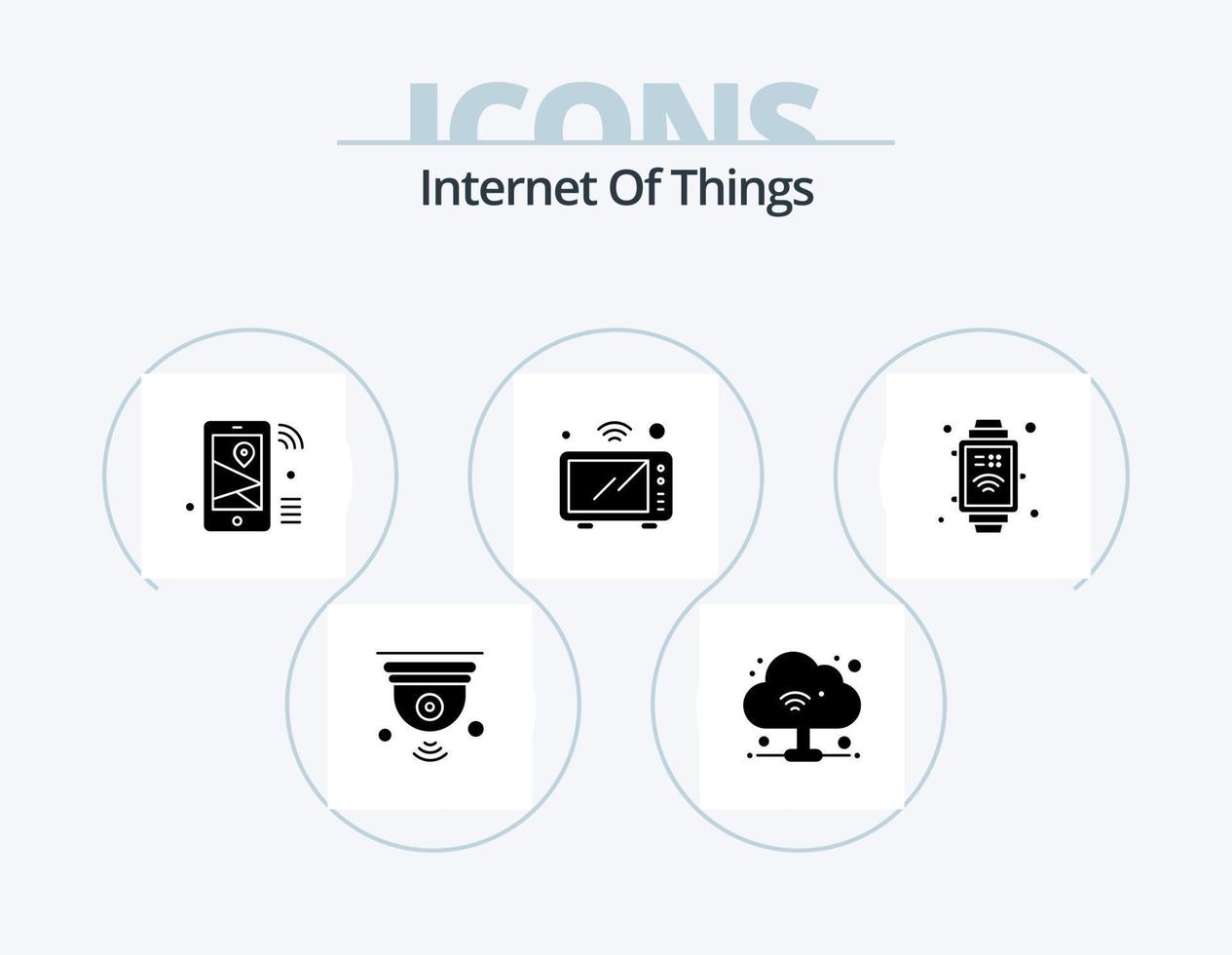 internet av saker glyf ikon packa 5 ikon design. wifi. mikrovågsugn. internet. iot. wiFi vektor