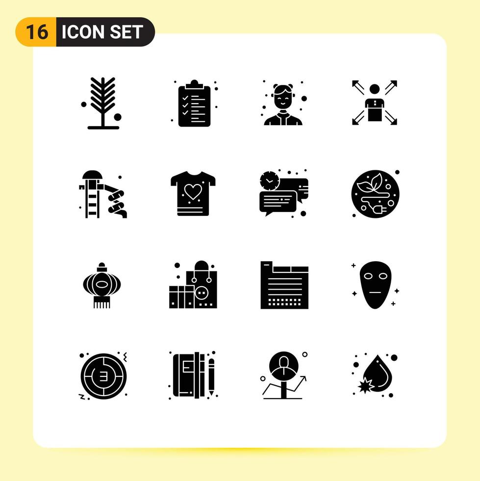 uppsättning av 16 vektor fast glyfer på rutnät för mänsklig riktning avatar karriär arbete redigerbar vektor design element