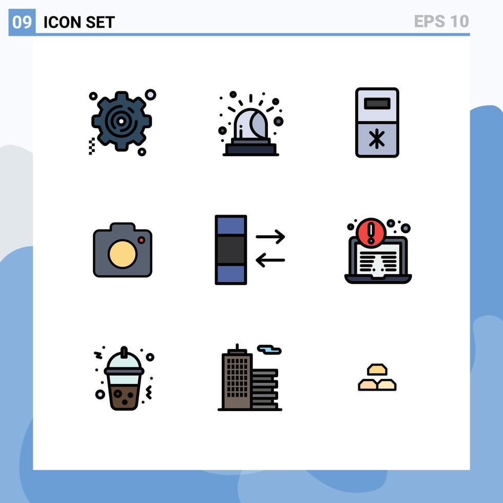 9 universell fylld linje platt färger uppsättning för webb och mobil tillämpningar bärbar dator utbyta kylskåp data bild redigerbar vektor design element
