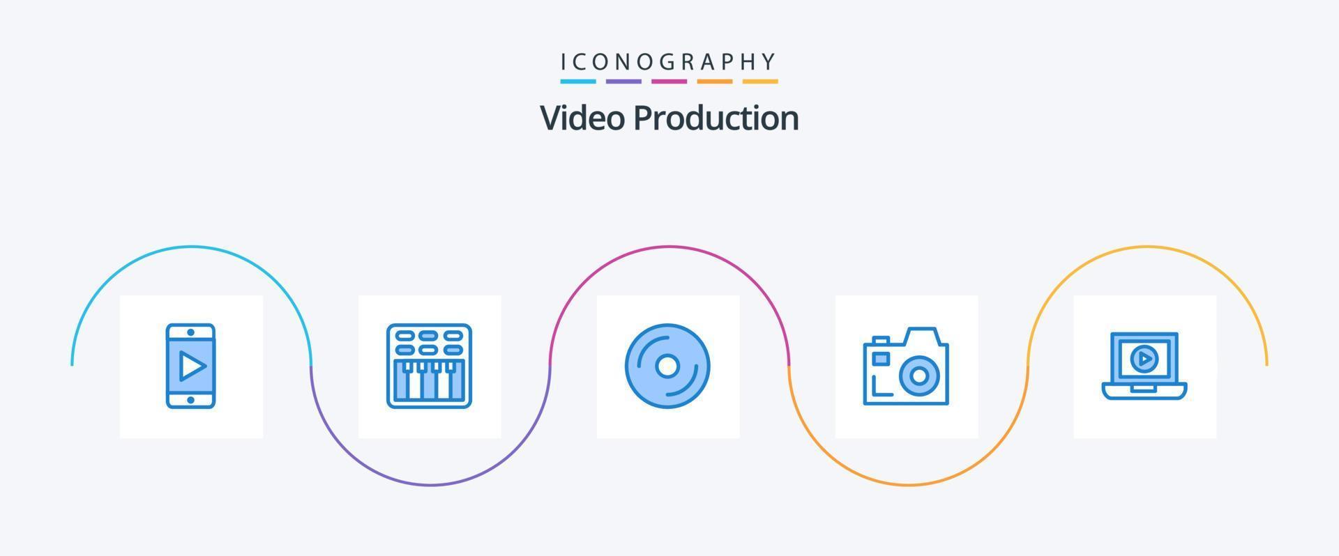 Video Produktion Blau 5 Symbol Pack einschließlich Video. Laptop. Scheibe. Medien. Kamera vektor