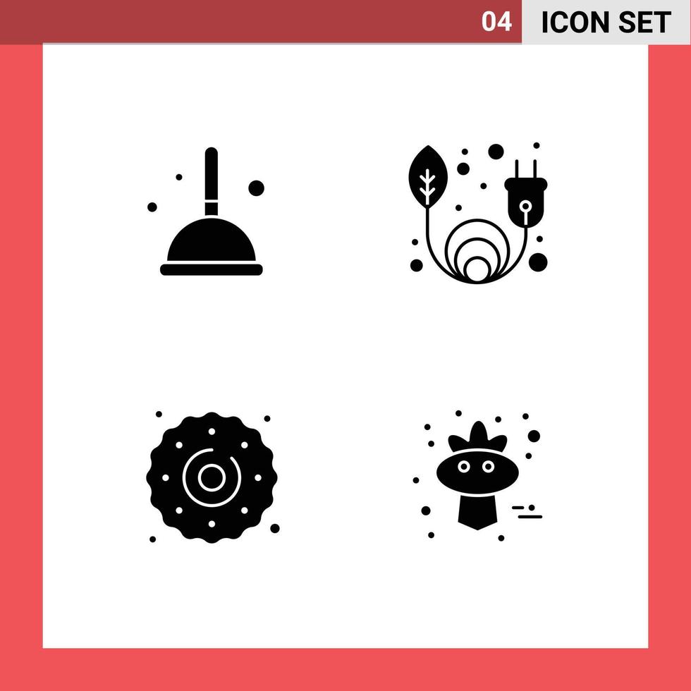 4 Universal- solide Glyphe Zeichen Symbole von Besen Essen Hexe verlängerbar Herbst editierbar Vektor Design Elemente