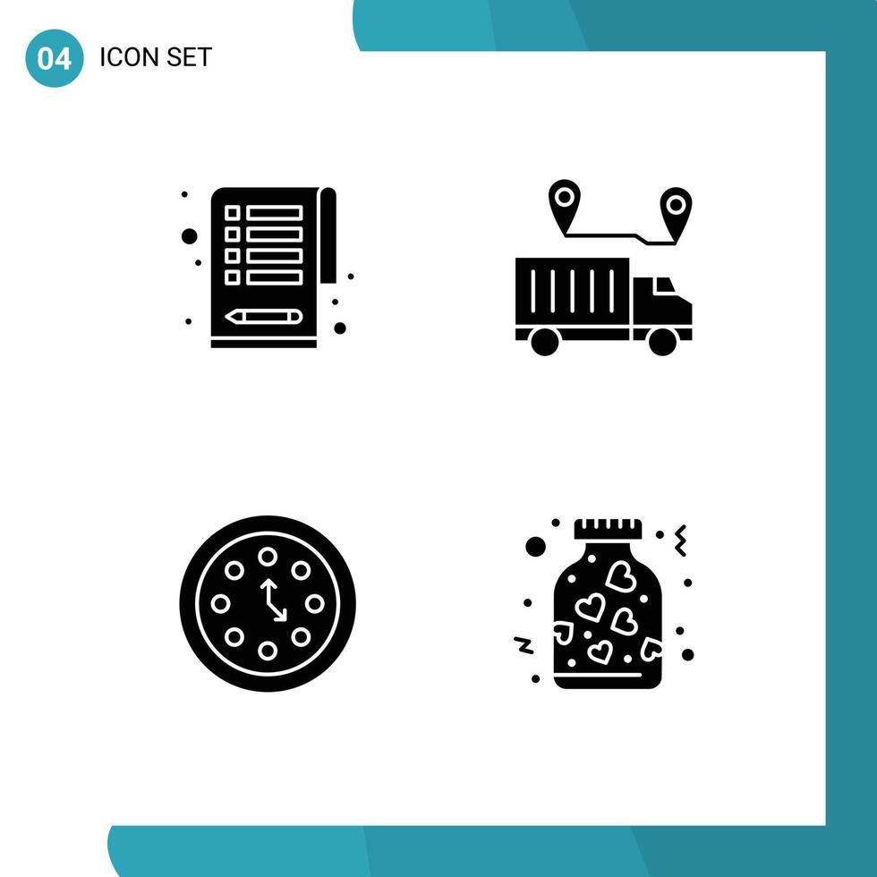 4 Universal- solide Glyphe Zeichen Symbole von Checkliste Uhren Lieferung Vertrauen Zeit editierbar Vektor Design Elemente