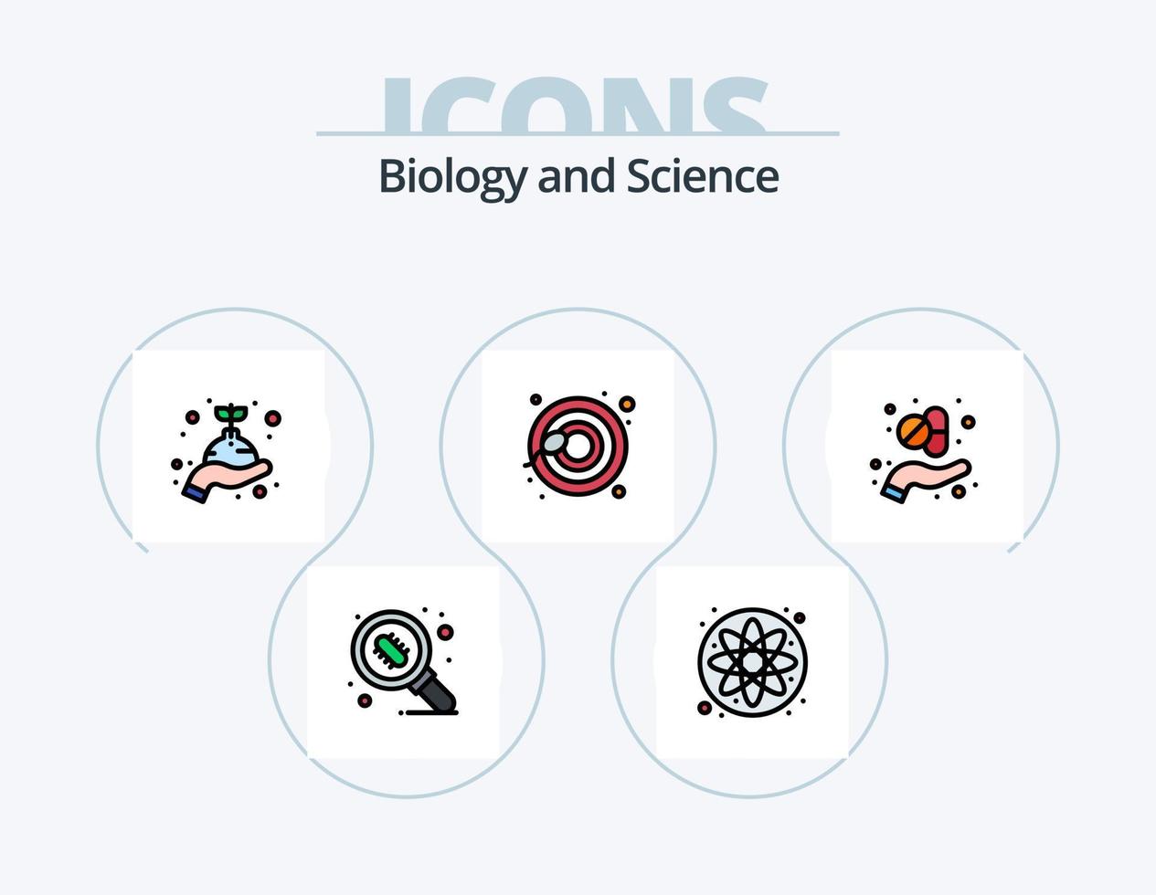 biologi linje fylld ikon packa 5 ikon design. . biologisk. växa. biologisk fara. svamp vektor