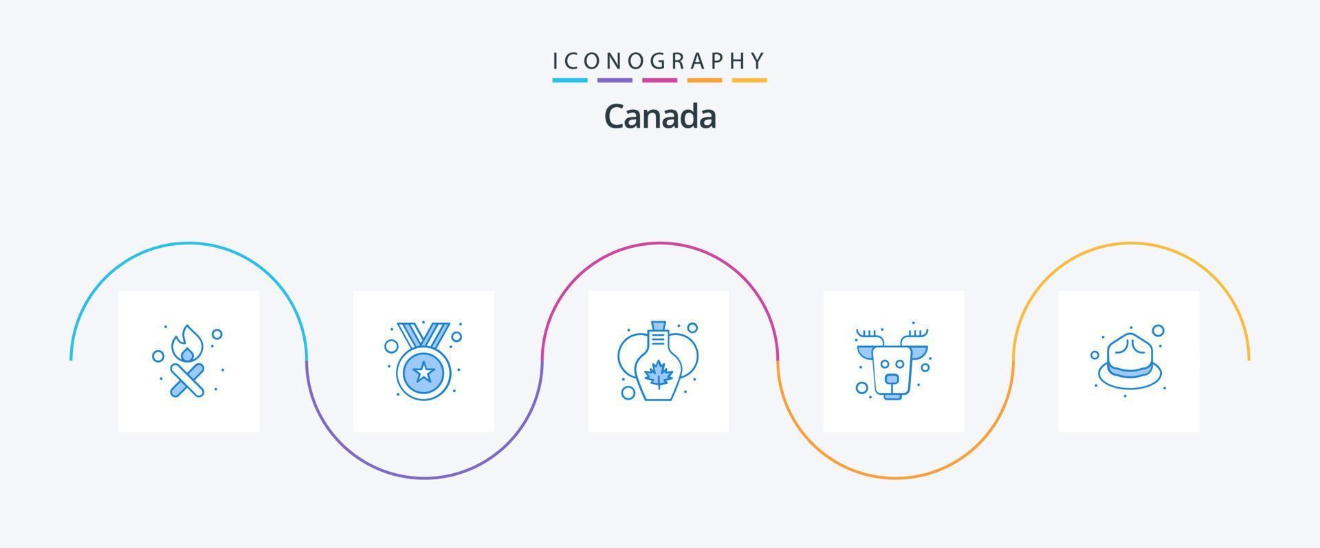 kanada blå 5 ikon packa Inklusive hatt. däggdjur. dekoration. älg. djur- vektor