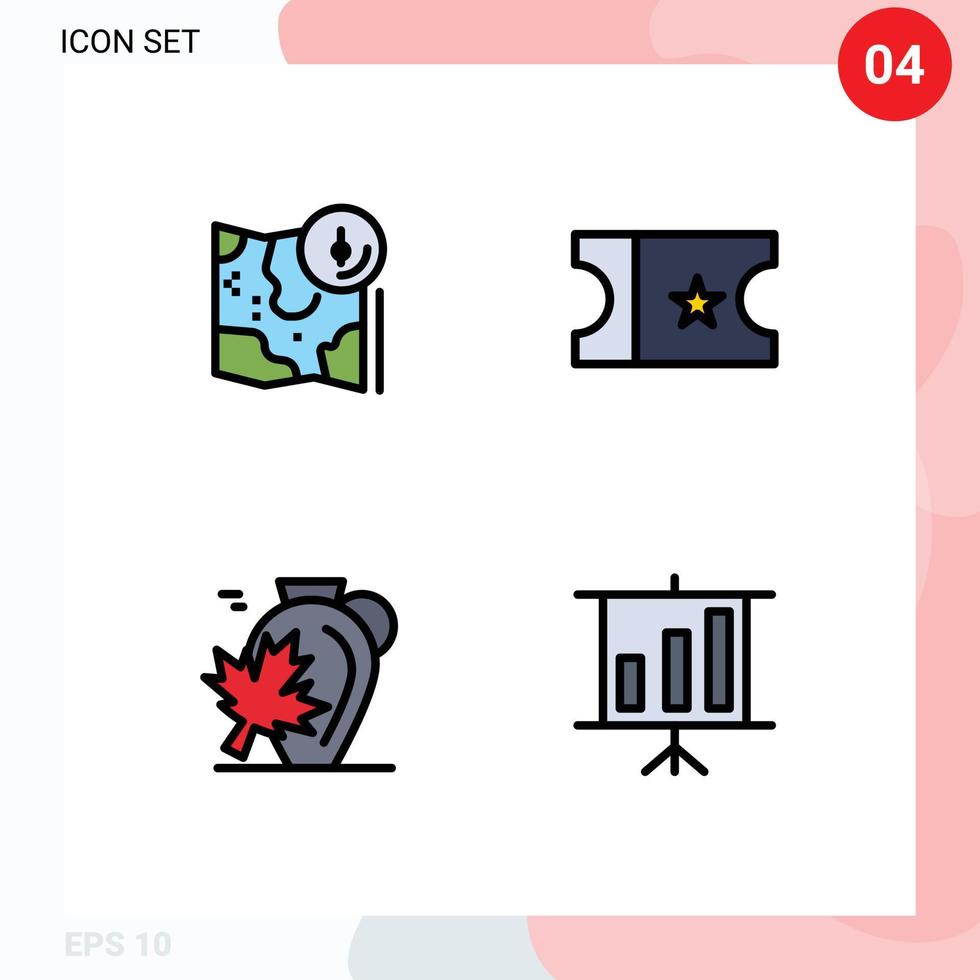 4 fylld linje platt Färg begrepp för webbplatser mobil och appar Karta kanada Spår biljett lönn redigerbar vektor design element