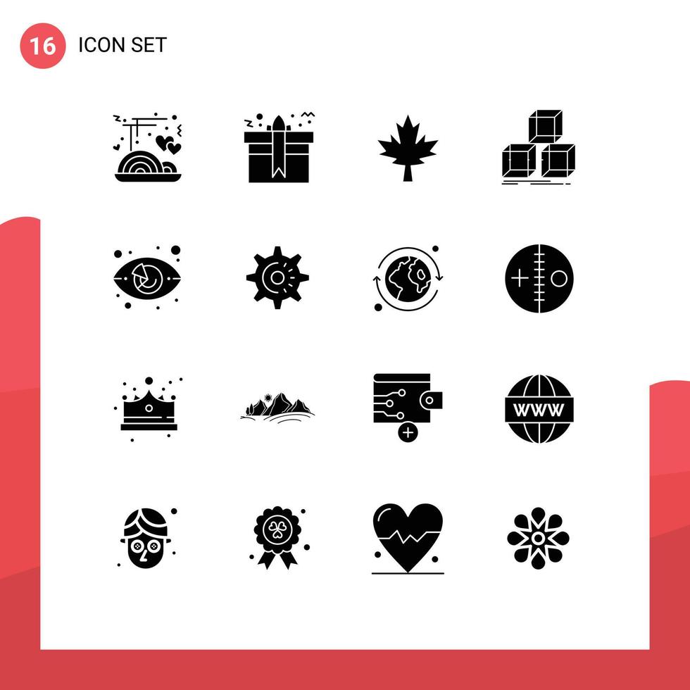 16 universell fast glyf tecken symboler av öga låda födelsedag stack ordna redigerbar vektor design element