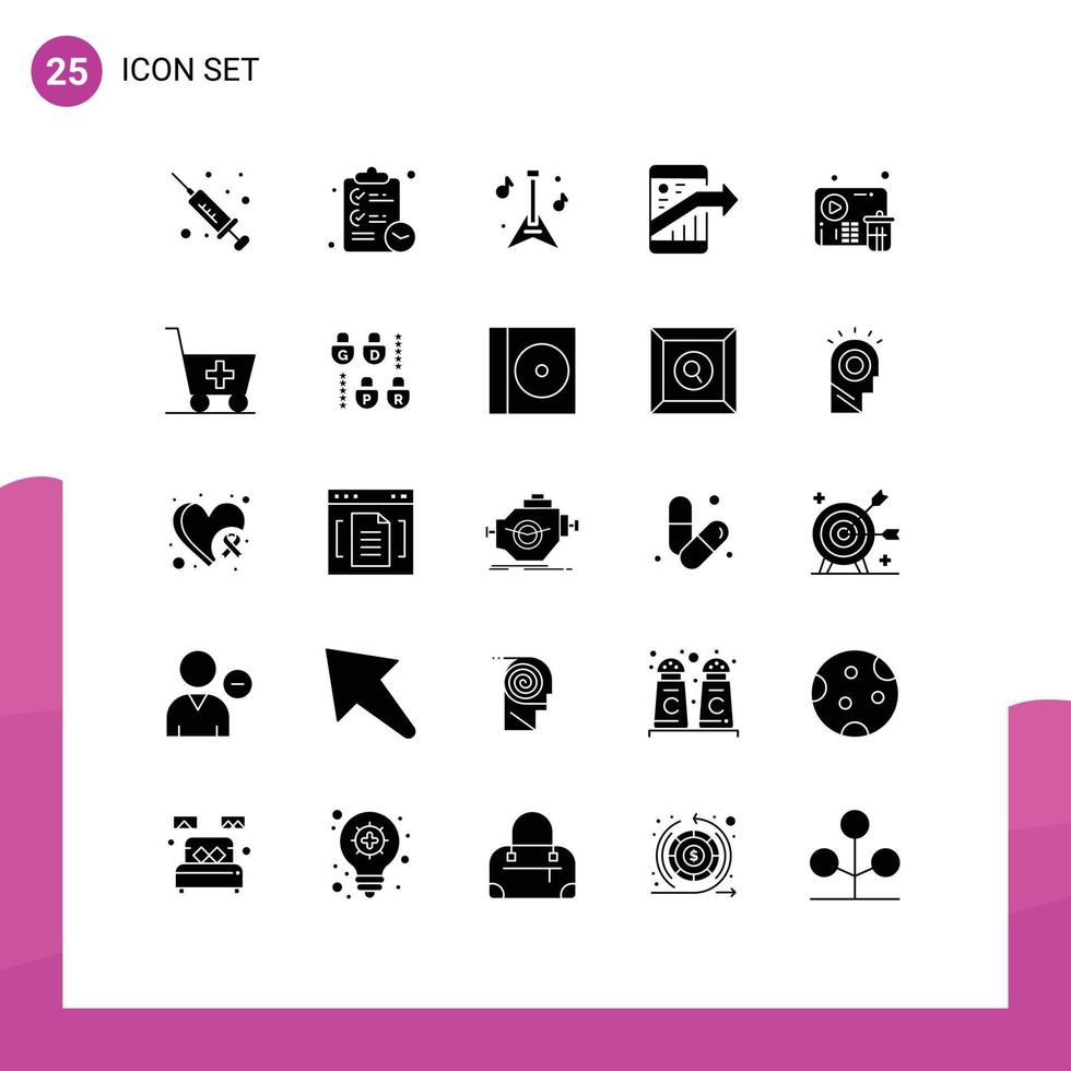 universell ikon symboler grupp av 25 modern fast glyfer av video radera instrument smartphone marknadsföring redigerbar vektor design element