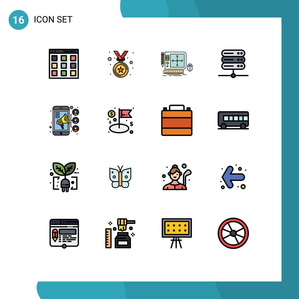 modern uppsättning av 16 platt Färg fylld rader pictograph av lagarbete förbindelse grafisk server databas redigerbar kreativ vektor design element