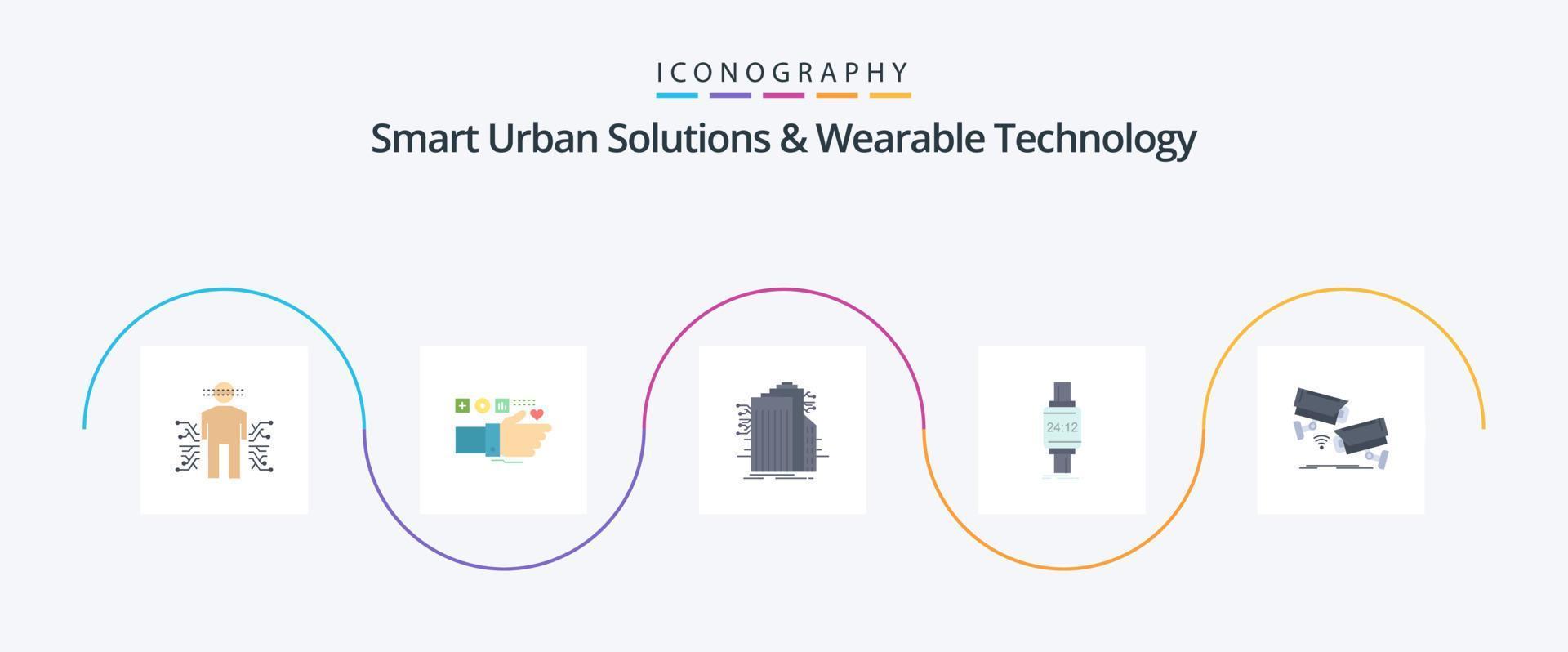 smart urban lösningar och wearable teknologi platt 5 ikon packa Inklusive Kolla på. smart Kolla på. hjärta. internet. smart stad vektor