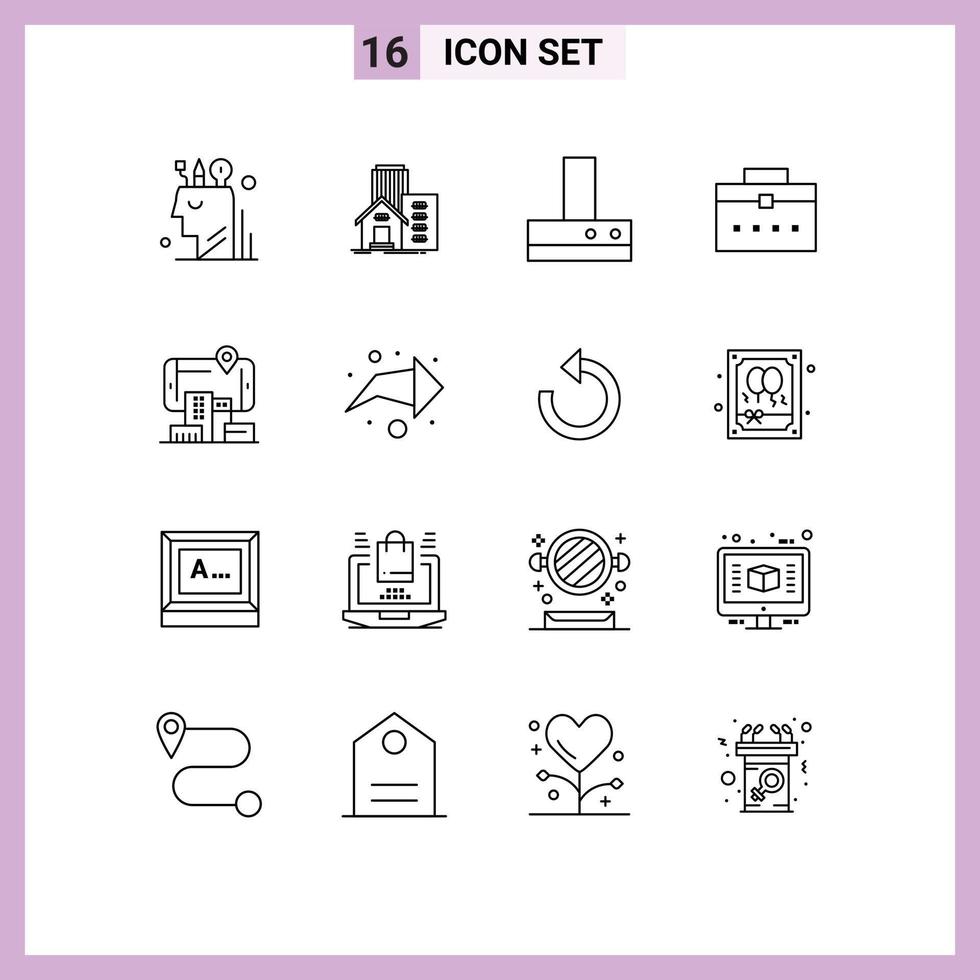 stock vektor ikon packa av 16 linje tecken och symboler för verklighet användare Lägehet arbetstagare väska kök redigerbar vektor design element