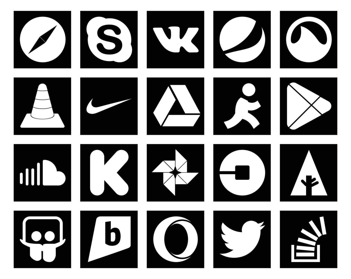 20 Sozial Medien Symbol Pack einschließlich Musik- Klangwolke Medien Apps Ziel vektor