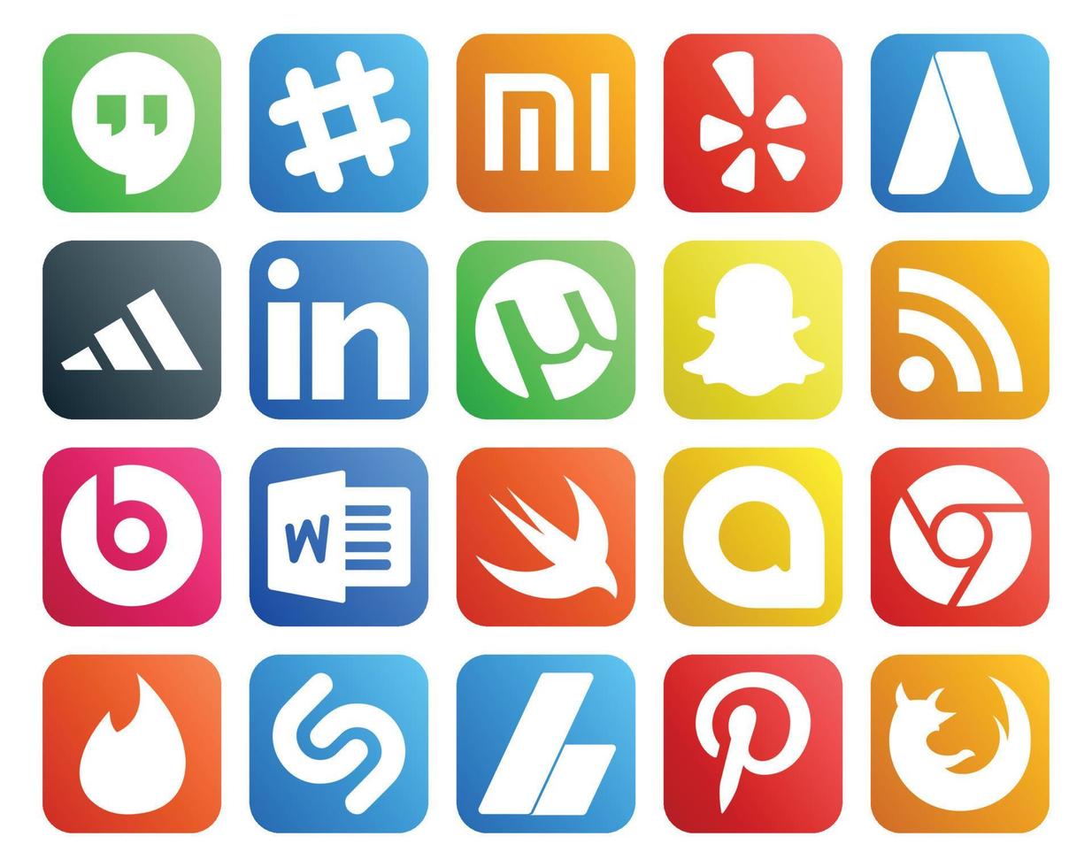 20 social media ikon packa Inklusive shazam krom utorrent Google allo ord vektor