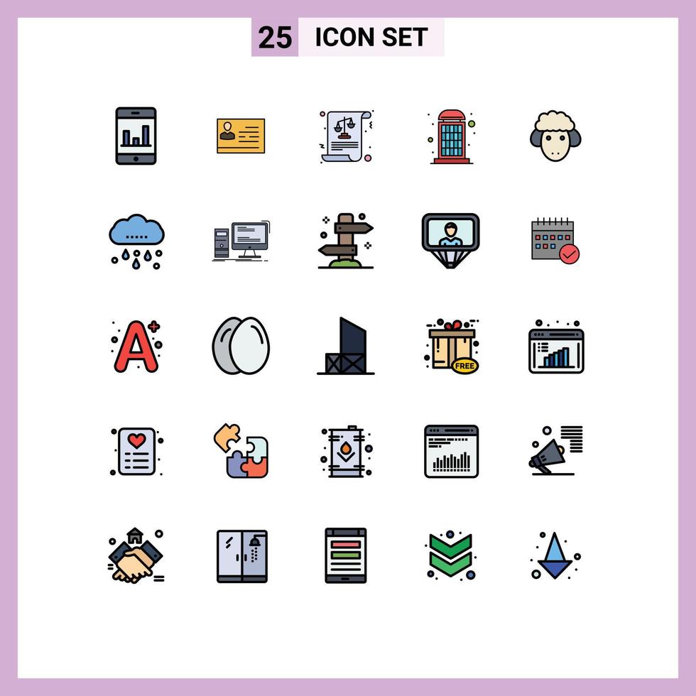 modern uppsättning av 25 fylld linje platt färger pictograph av lamm ring upp balans telefon bås redigerbar vektor design element