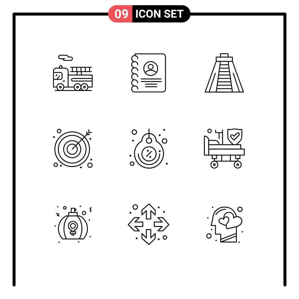 uppsättning av 9 modern ui ikoner symboler tecken för rabatt pris landmärke märka mål redigerbar vektor design element
