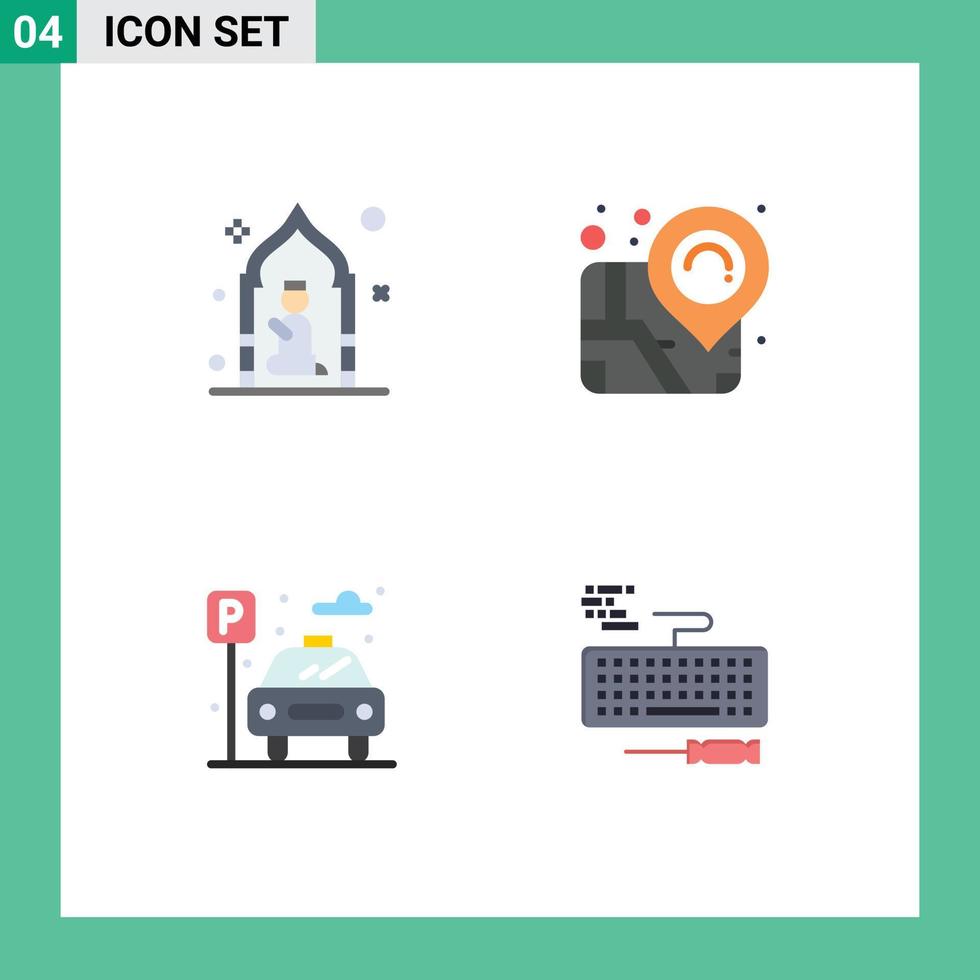 stock vektor ikon packa av 4 linje tecken och symboler för moské liv man Karta parkering redigerbar vektor design element