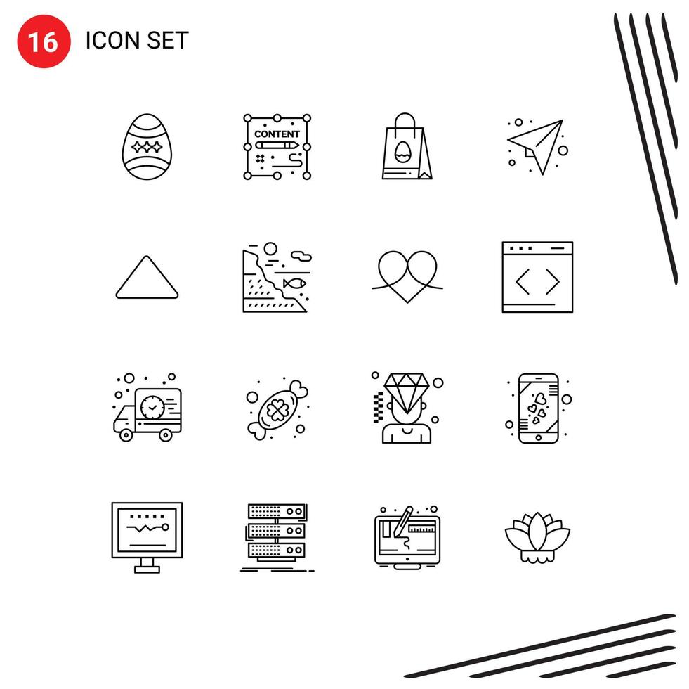 Lager Vektor Symbol Pack von 16 Linie Zeichen und Symbole zum oben senden Einkaufen Tasche planen Botschaft editierbar Vektor Design Elemente