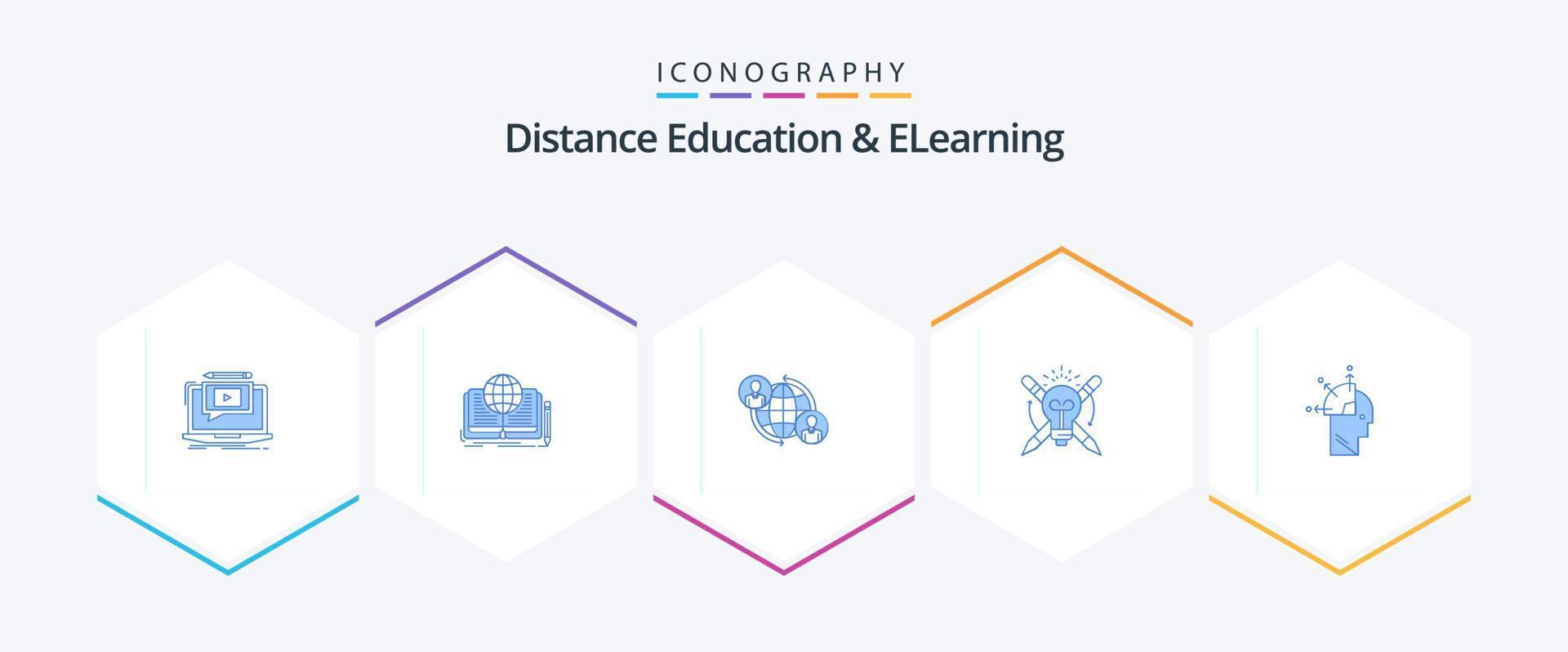 distans utbildning och elearning 25 blå ikon packa Inklusive ljus. Framgång. berättelse. global. användare vektor