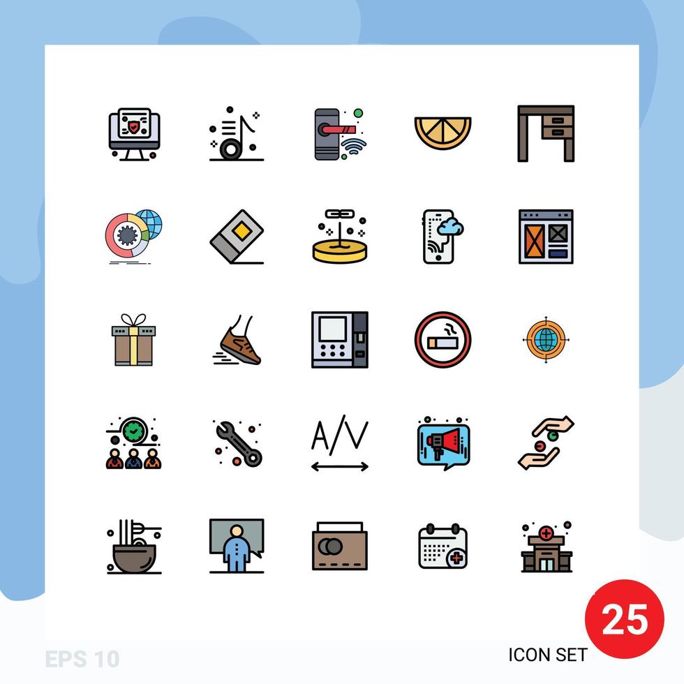 uppsättning av 25 vektor fylld linje platt färger på rutnät för möbel dekor låt frukt smart redigerbar vektor design element