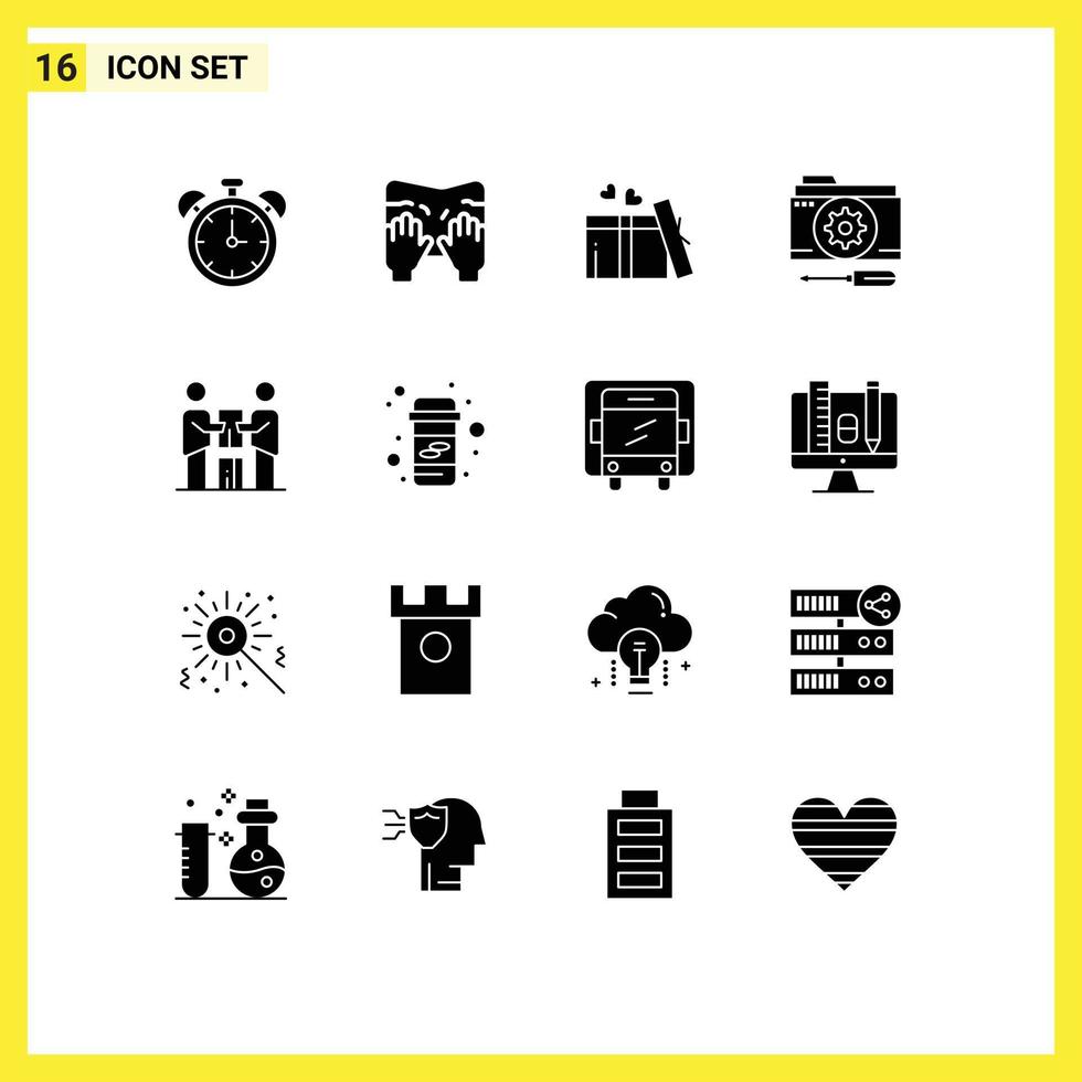 uppsättning av 16 vektor fast glyfer på rutnät för företag miljö gåva alternativ konfiguration redigerbar vektor design element