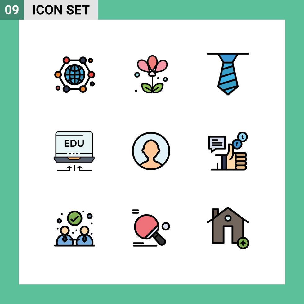 fylld linje platt Färg packa av 9 universell symboler av profil avatar vår utbildning hårdvara redigerbar vektor design element