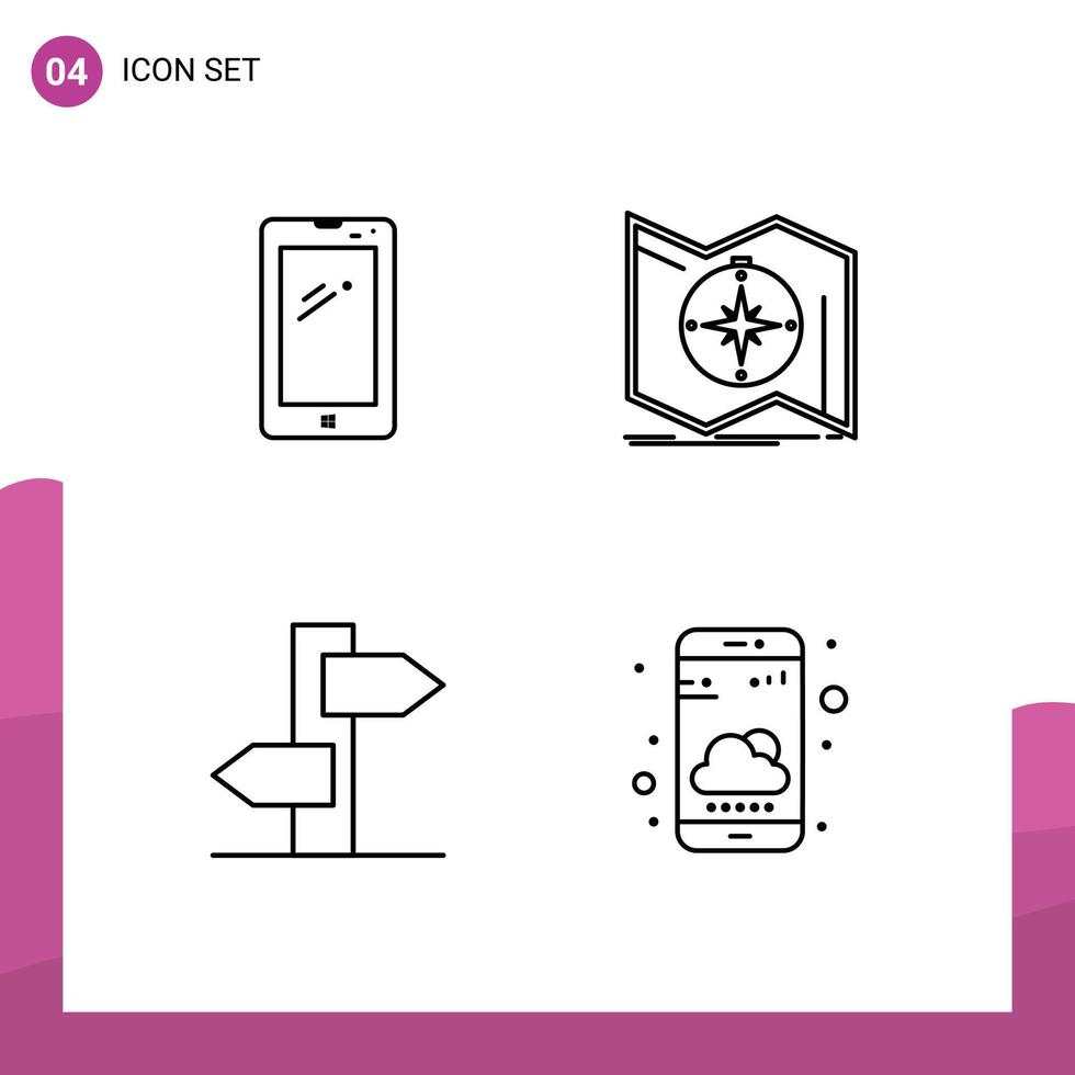 uppsättning av 4 modern ui ikoner symboler tecken för telefon navigering android utforska Semester redigerbar vektor design element