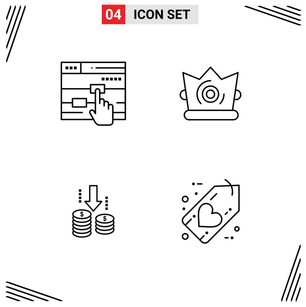 4 Universal- Linie Zeichen Symbole von klicken Transfer Netz König Analyse editierbar Vektor Design Elemente